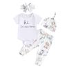 Baby Boys Girls Summer Outfits 3 6 Months Short Sleeve Animal Print Romper + Pants + Headband + Hat Set Infant Clothes