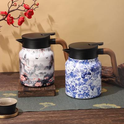 1000 мл Винтажный Цветочный Чайный Термос Чайник из Нержавеющей Стали с Инфузором Разделение Чая Термоизоляционный Чайник для Горячего Напитка