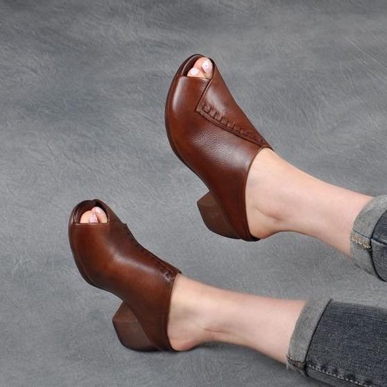 Мягкие кожаные верхние тапочки на толстом каблуке, удобные универсальные женские сандалии на среднем каблуке, женская обувь для мам