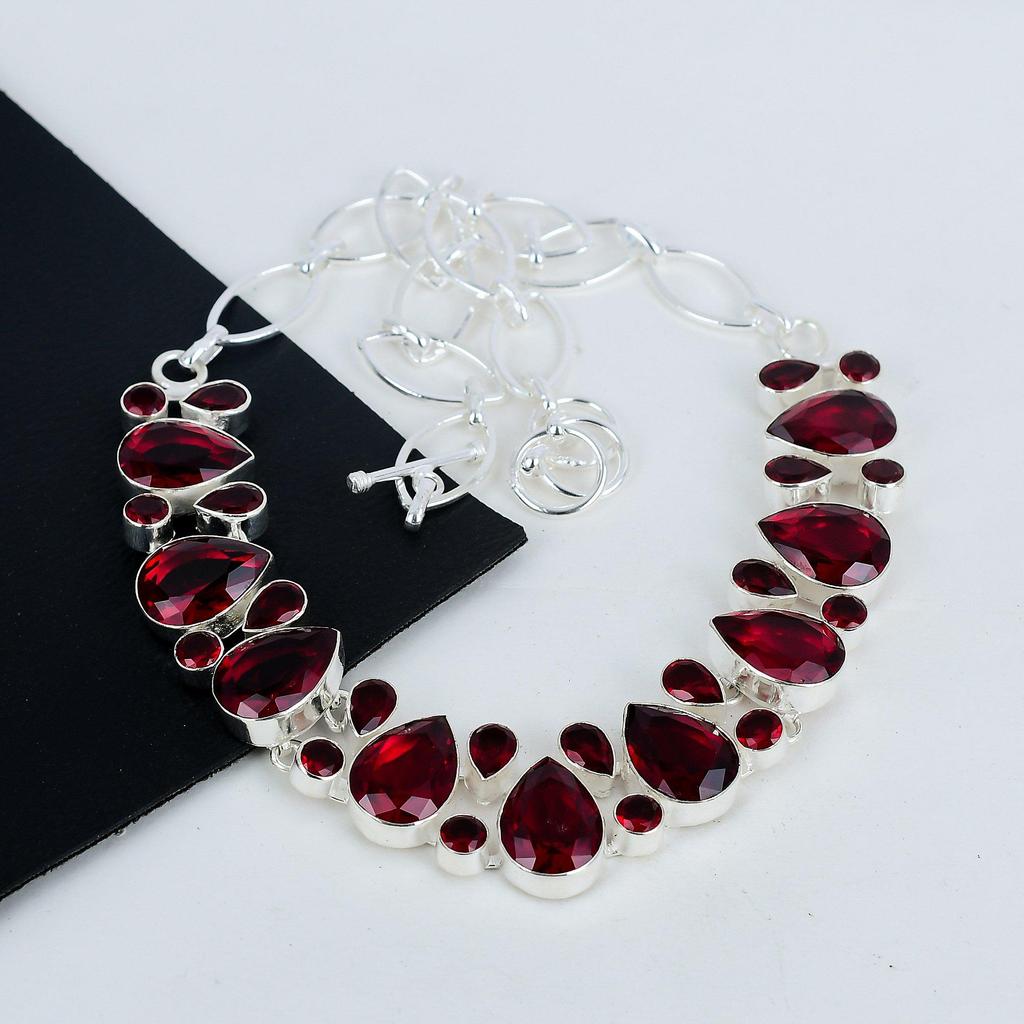 Удивительное ожерелье из серебра 925 пробы с драгоценными камнями красного граната, ожерелье из серебра красного граната для жены, ожерелье унисекс, подарок на вечеринку