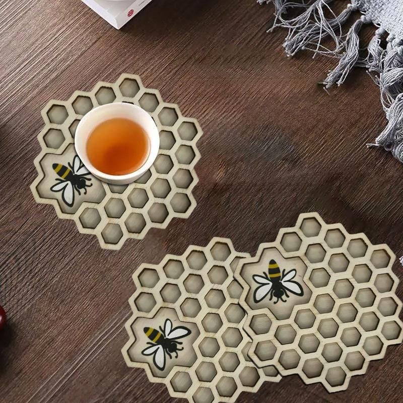 Деревянные подставки для чашек Животное Пчела Подставки на стол Подставки Пчелиное гнездо Подставки Подставки под чайные и кофейные кружки Подкладка для напитков Термостойкий Домашний декор