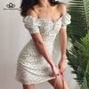 Summer Dress Retro Boho Women Tie Neck Floral Print Floral Mini Sexy White Dress Puff Sleeve Vestido