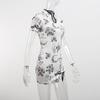 Gothic Floral Print Dress White Short Sleeve High Waist Bodycon Mini Dresses
