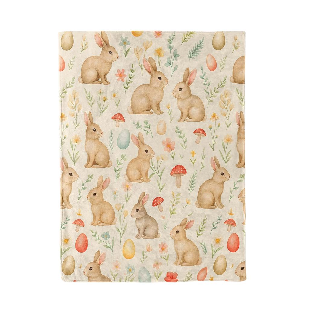 130*150cm Easter Flannel Bunny And Flower Digital Print Blanket, Bed Blanket, Small Dispenser