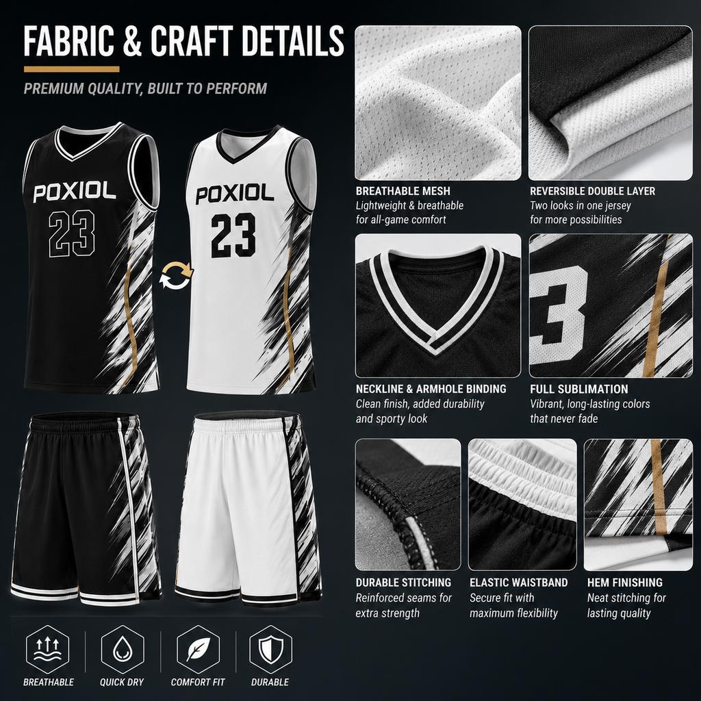 Custom Reversible Basketball Jersey Set Sublimation Team Uniform Kit Quick-Dry Breathable Basketball Wear for Adult/Kids