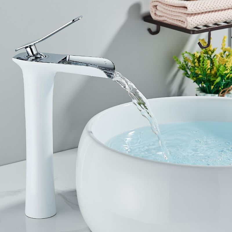Белый хром Смесители для раковины Водопад Смеситель для ванной комнаты С одной ручкой Смеситель для раковины с горячей и холодной водой Раковина для ванны Водяной кран для ванной комнаты
