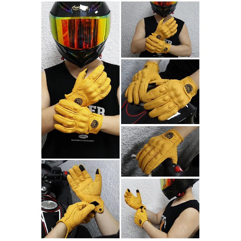 Breathable Motorcycle Gloves Genuine Leather Perforated Guantes Touch Screen Moto Motorbike Cycling Racing Men Women Goatskin