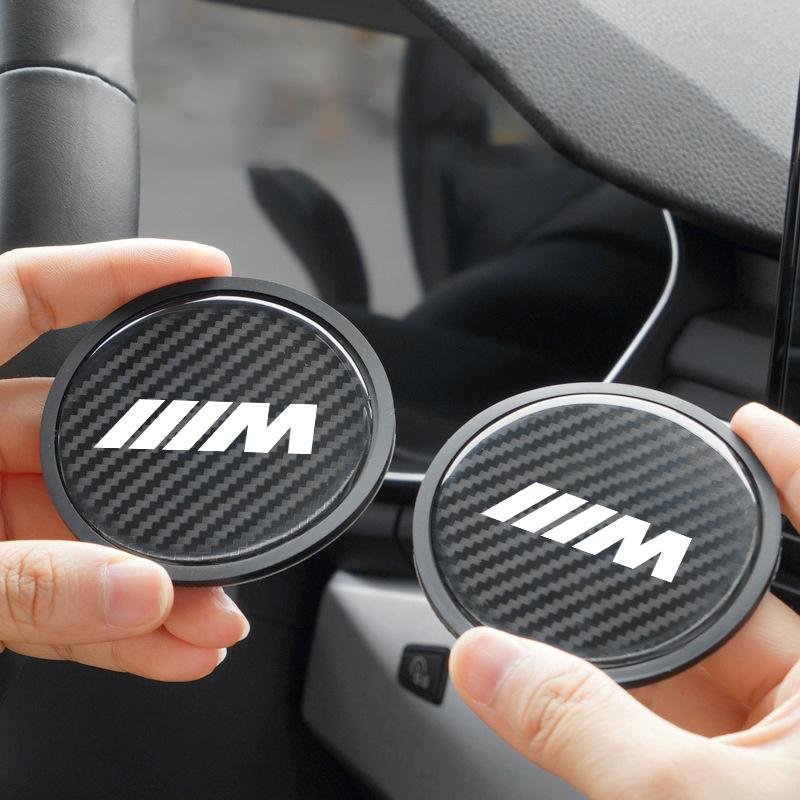 2026 Hot 2pcs Carbon Fiber Non-slip Water Cup Mat Car Accessories Silent Coaster For BMW M Emblem E46 E36 E34 F10 E90 F30 E60 F30 E53 E30 h1