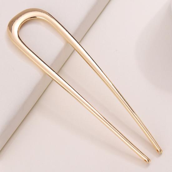 U-Shaped Hair Fork Elegant Golden Silver-color Alloy Anti-slip Long Thick Hair Updo Bun French Hair Pin Stick Women Girls Hair Accessories