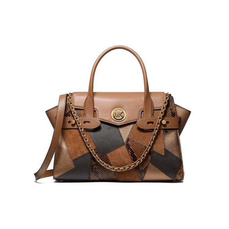 Michael Kors MK Carmen Letter Logo Chain Color Block Leather Shoulder Bag Crossbody Bag Tote Bag Women Bags Brown 30F0ANMS50-LUGGAGE-MULTI