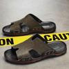 Cool Leather Men Slippers Genuine Leather Slides Man Summer Shoes For Men Leisure Outdoor Sandals Plus Size 38-48