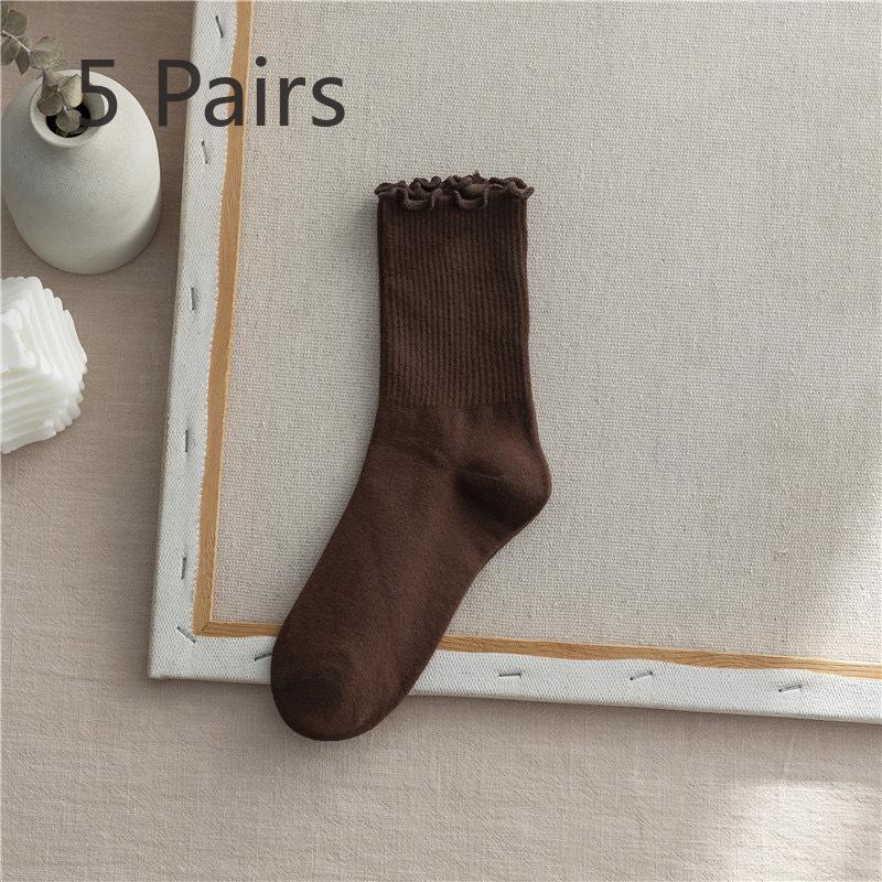 5 Pairs of Women's Summer Thin Style In The Tube Wooden Ear Side Socks