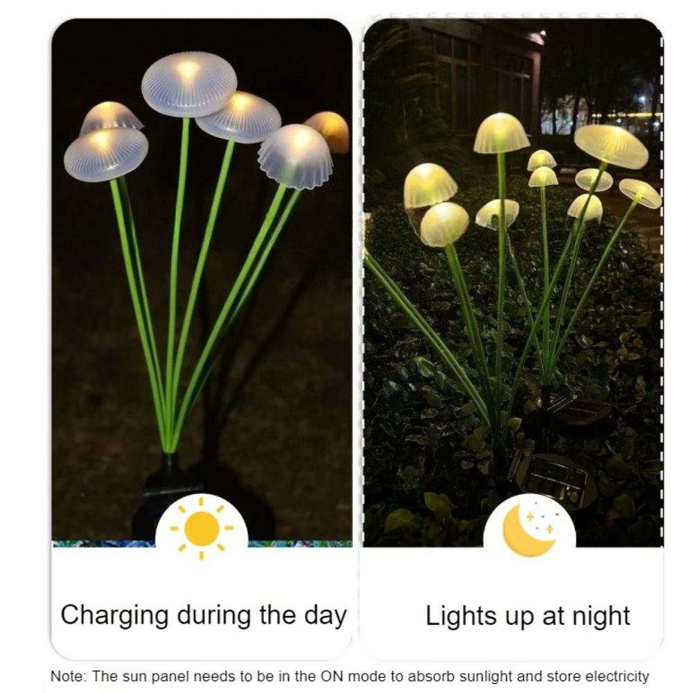 Солнечные садовые светильники, двухрежимные светодиодные светильники-грибы на солнечных батареях, водонепроницаемые светлячки, уличный декор для двора, патио, дорожки, теплые разноцветные светильники в виде медуз