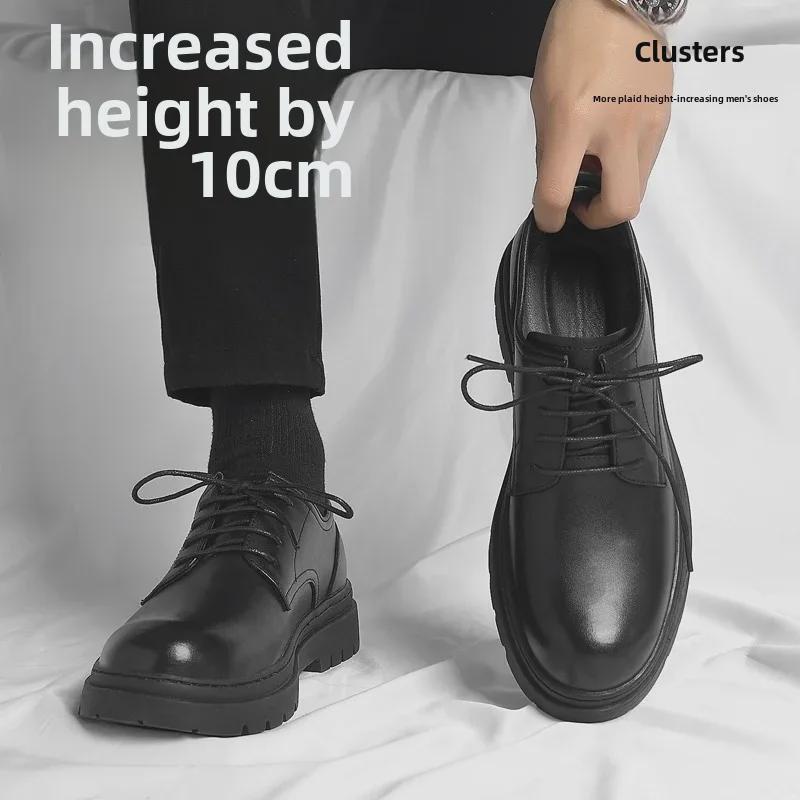 Мужские туфли 2024 года из черной кожи, увеличивающие рост, 10 см, формальные и повседневные, дышащий зимний дизайн