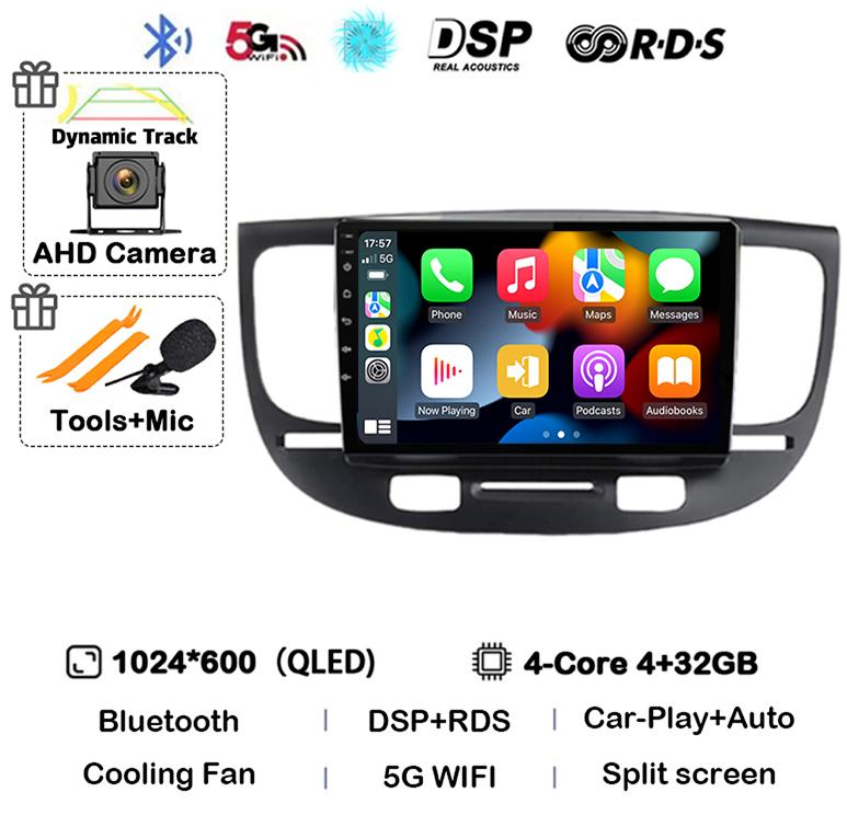 Android 14 Carplay Auto Автомагнитола Стерео Для Kia RIO 2 RIO2 2005-2008 2009 2010 2011 Мультимедийный Плеер GPS WIFI+4G Камера 360 BT