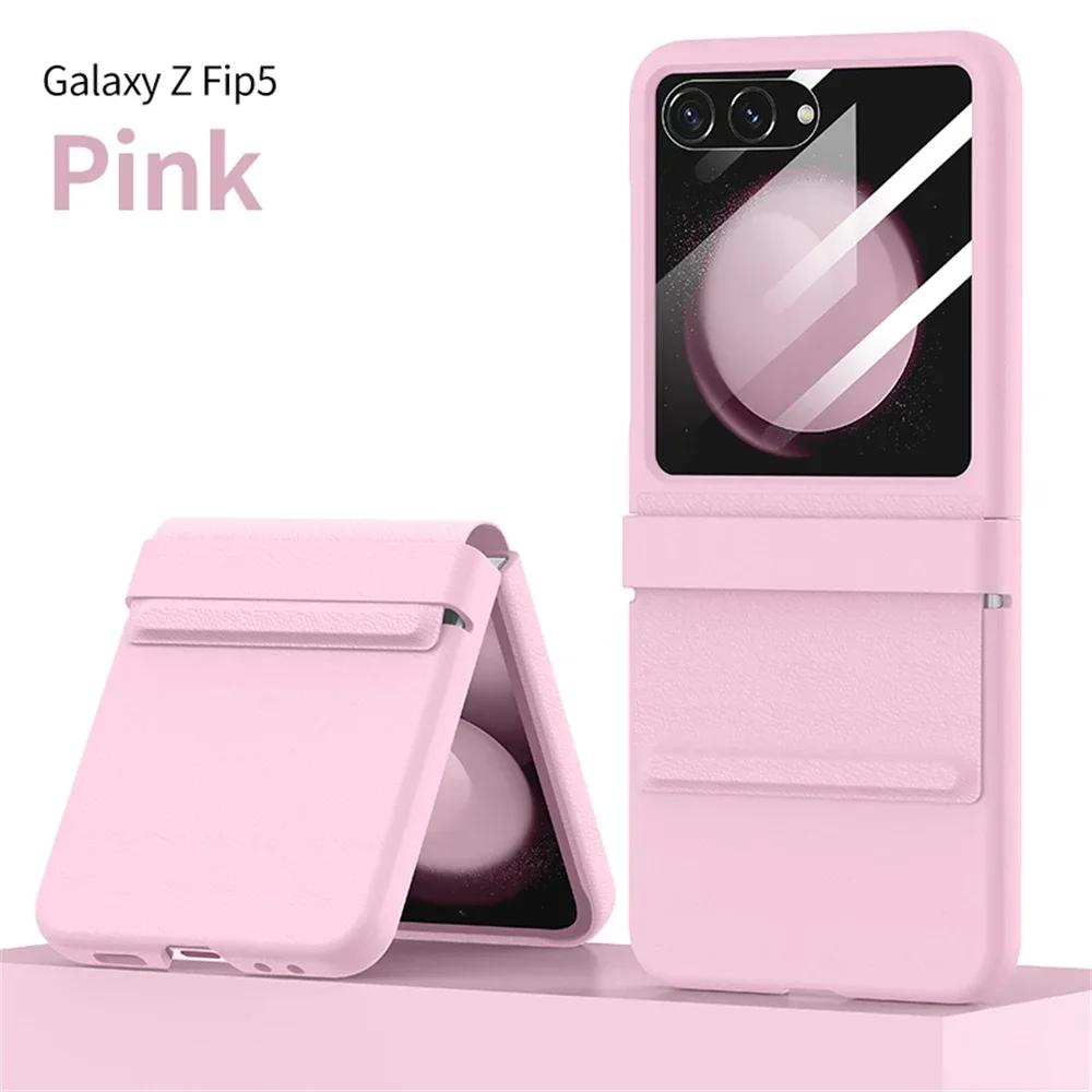 Роскошный матовый кожаный цветной шарнир для Samsung Galaxy Z Flip 6 5 5G чехол с зеркальной пленкой защитный складной противоударный полная защита