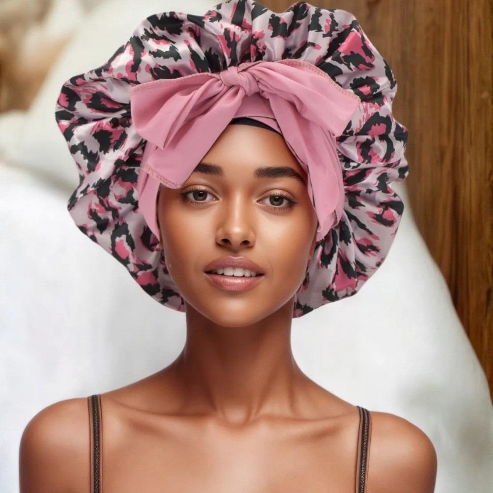 Bowknot Decoration Satin Hair Bonnet Breathable Comfortable Ribbon Sleep Bonnets Nightcap Beauty