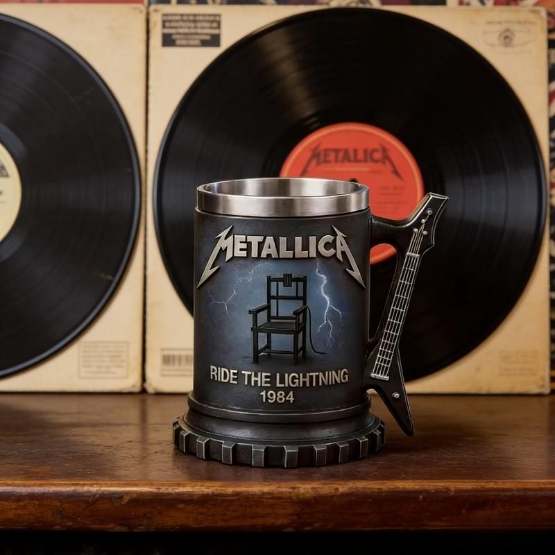 3D рельефная кружка Metallica, основа в форме шестеренки и ручка в виде электрогитары, премиальная смола и стальной пивной бокал для металлистов
