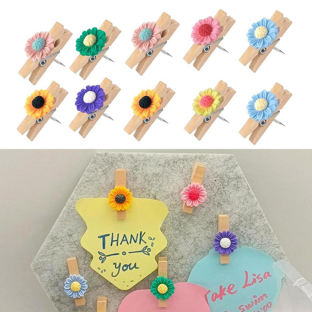 Pack Of 10 Multicolor Flower Push Pins Decorative Thumb Tacks For Bulletin Boards Photo Displays Craft Projects
