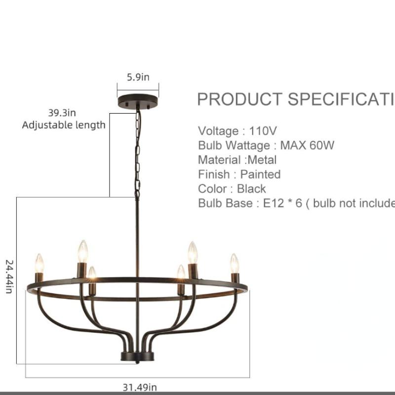 Elegant 6-Light Candle Chandelier In Gold - Ideal for Dining Room Living Room Bedroom and Kitchen