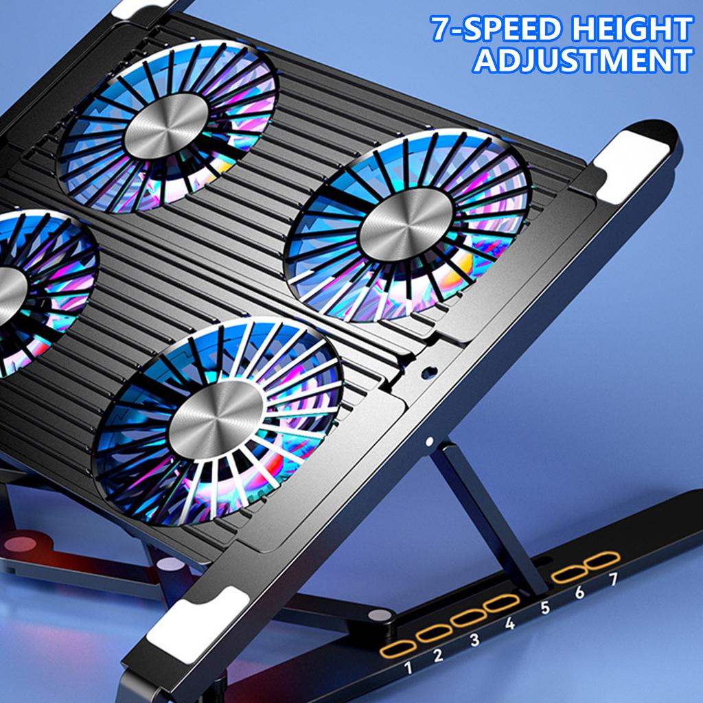 Aluminum Laptop Cooling Pad LED Gaming Laptop Coolers Quiet Cooling Fan Folding Bracket for Laptop Height Stand