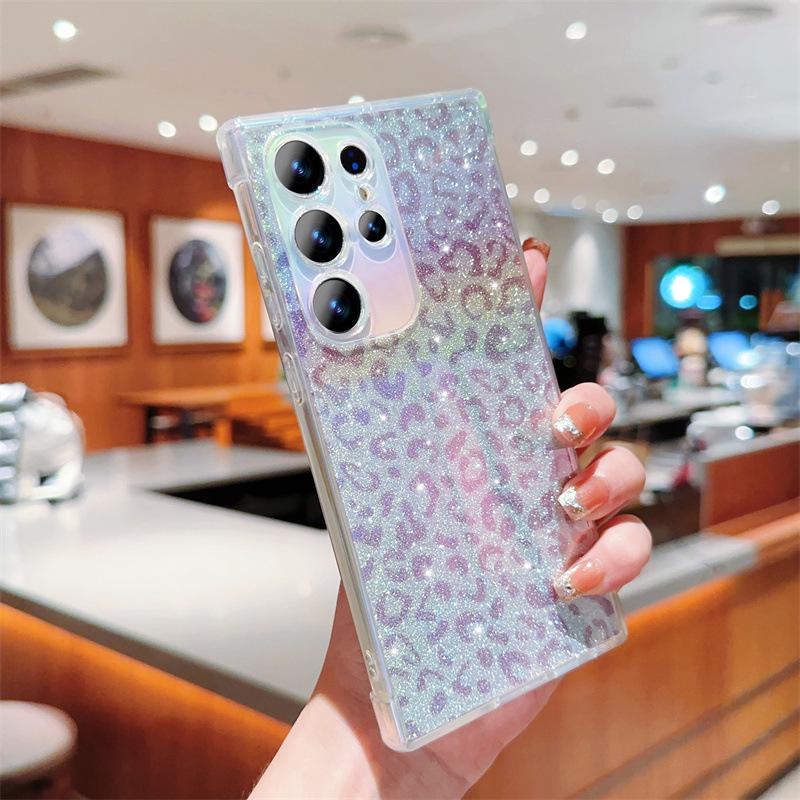 Переливающийся синий леопардовый блестящий чехол для телефона Samsung S22/S23/A15/A55 с полным покрытием