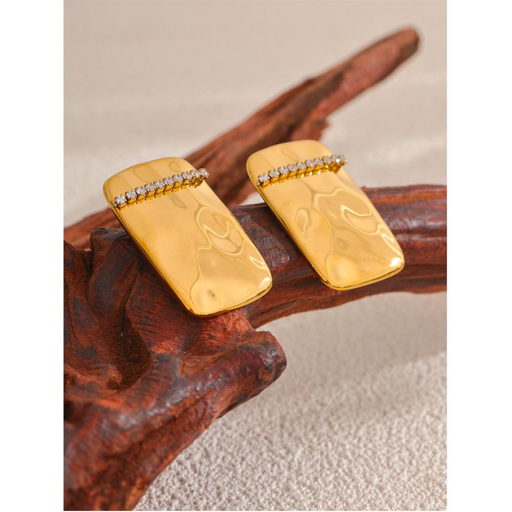 Eetit Квадратные прямоугольные металлические серьги-гвоздики из нержавеющей стали с водонепроницаемой текстурой и кубическим цирконием, ювелирные изделия для женщин, подарок