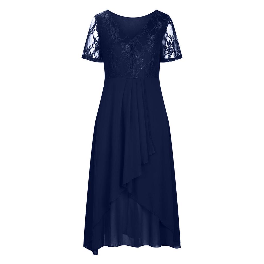 Платья для женщин Элегантное кружевное шифоновое струящееся платье Вечернее платье с v-образным вырезом и коротким рукавом Кружевное шифоновое платье