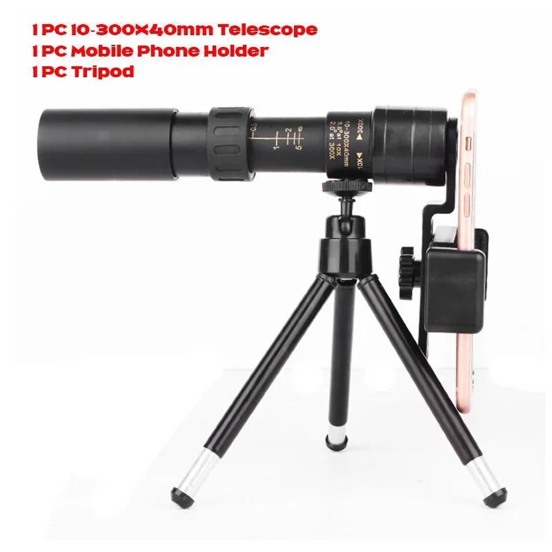 HD Монокуляр 10-300X Зум Телескоп Телескоп для Мобильного Телефона Наружный Охота Кемпинг Туризм Телескоп С Штативом Креплением для Телефона
