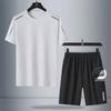 Men's Summer Ice Silk Sports Suit: Breathable, Quick-Dry, Short-Sleeved, Two-Piece for Fitness and Leisure.