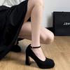 French Fairy Style Square Head One-word Buckle High Heels 2025 New Thick Heel Fashion Design Versatile Single Shoes