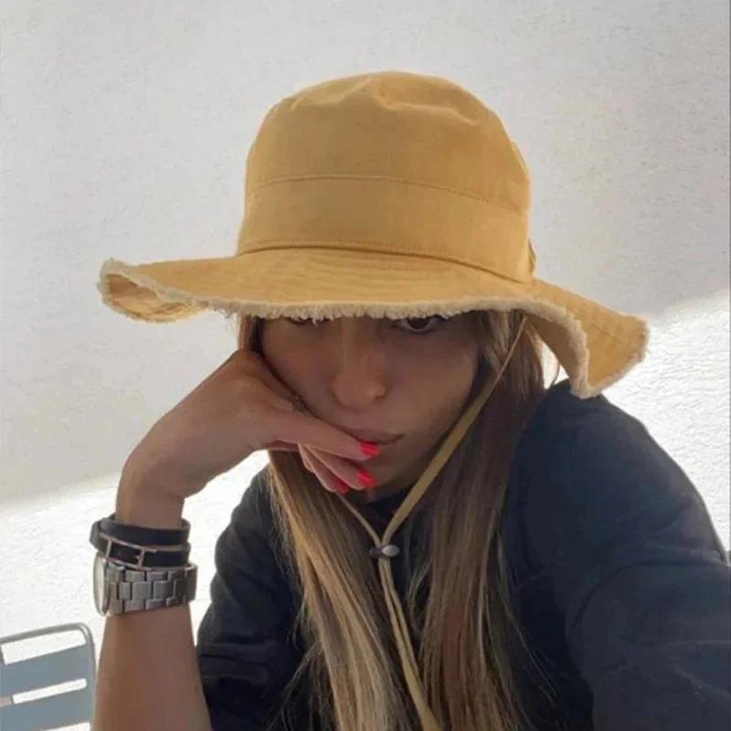 Дизайнерская шляпа-рыбака Персонализированная Модные буквы Широкополая кепка Летняя однотонная Защита от солнца Подвесная веревка Шляпа-ведро для взрослых