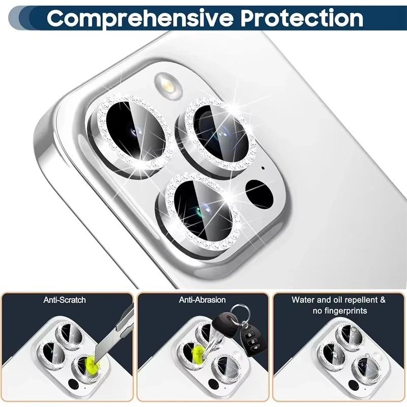 3PCS Glitter Diamond Rhinestone Camera Lens Protector for iPhone 17 17 Pro Max 16 16Pro 15 14 Plus 13 12 Mini 11 Air 17Pro