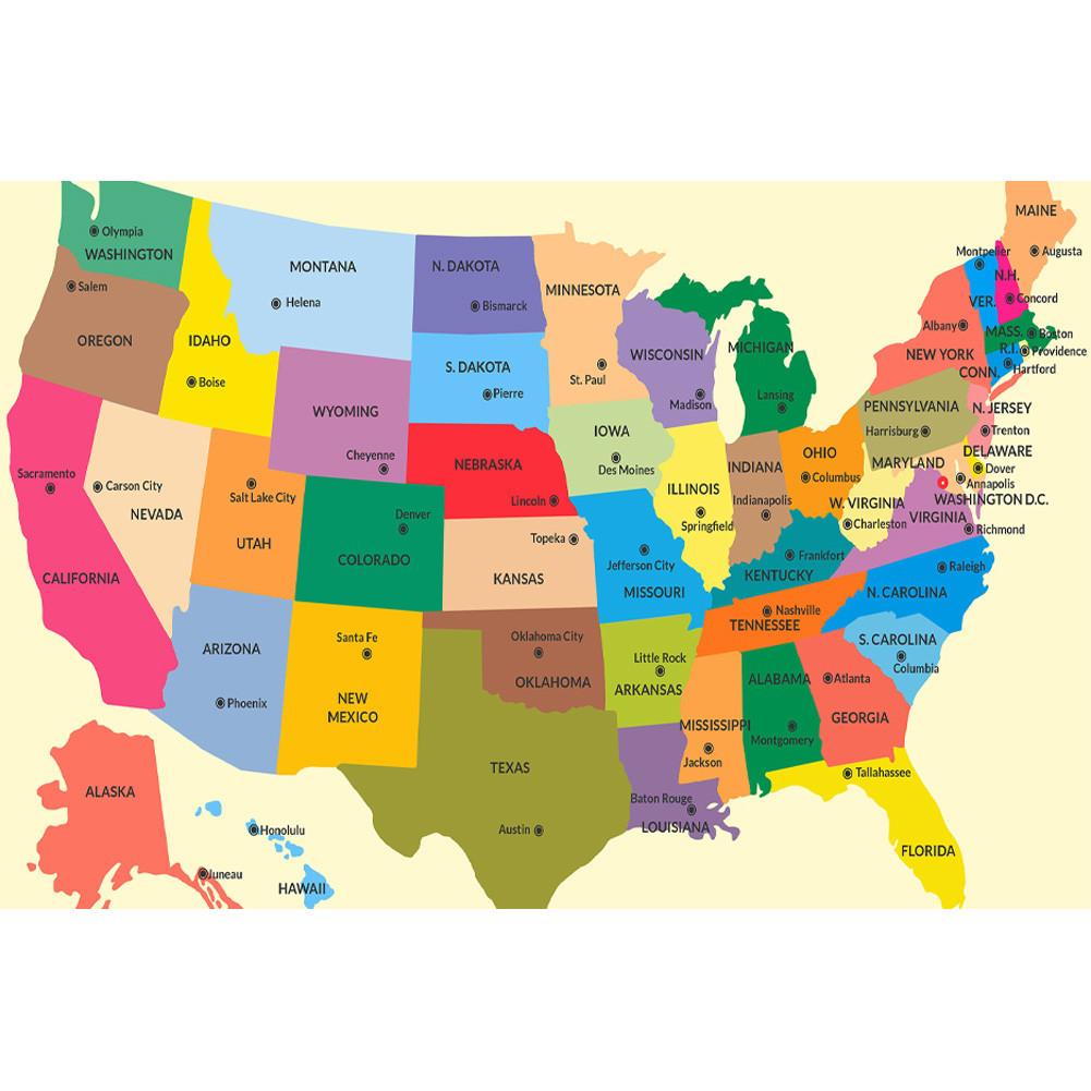 Без рамки, Карта Соединенных Штатов - Административная карта, для классной комнаты, студенческой комнаты и дома, Декор для стен, Туристические принадлежности