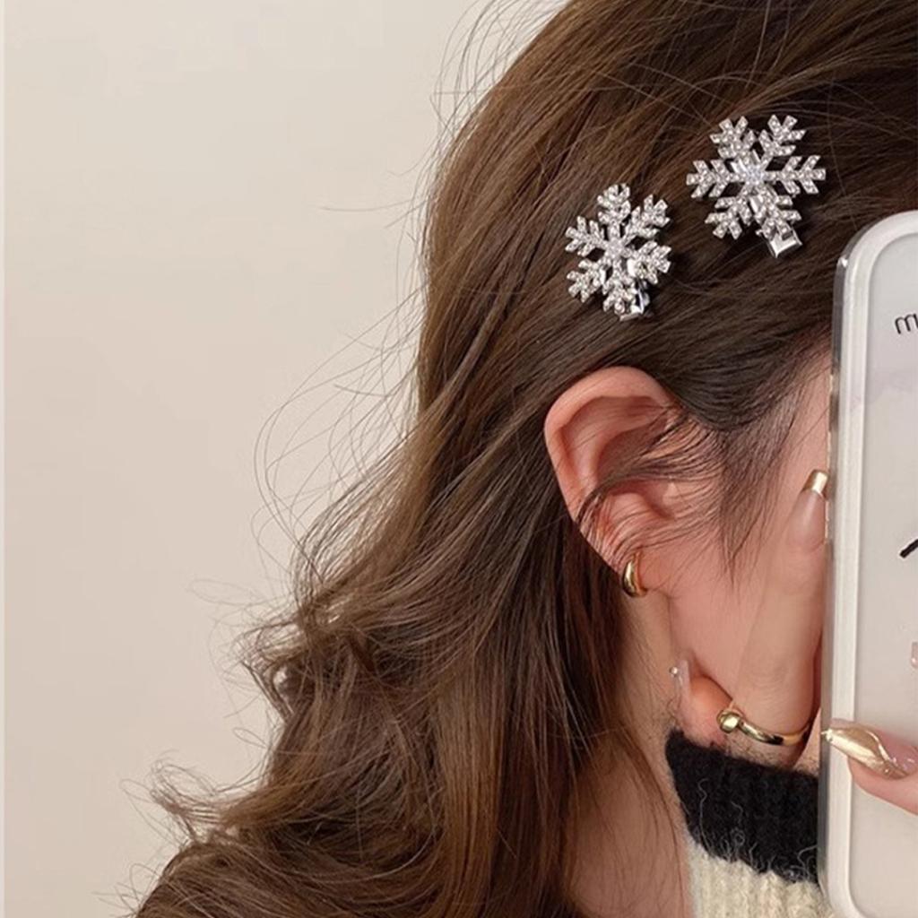 2pcs Christmas Autumn Winter Super Glitter Rhinestone Snow Hair Clip Hair Accessories for Women to Wear