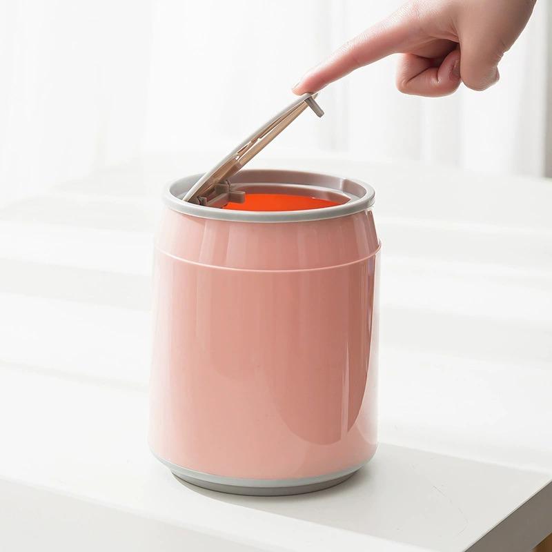 Новое креативное настольное мусорное ведро в виде банки, домашнее, с эластичной крышкой нажимного типа, мини, прикроватное, с крышкой, контейнер для хранения, кухонная, ванная комната, корзина для мусора