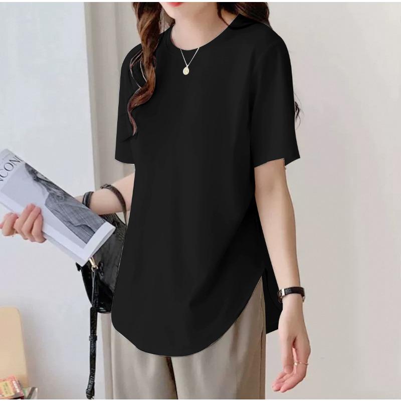 Mid-length Short-sleeved T-shirt for Women In Summer New Loose Large Size Irregular Top Curved Hem Base Shirt