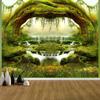 Fantasy Forest Landscape Tapestry Flowers and Plants Misty Tree Hole Tapestry Wall Art Hanging Cloth Room Home Decoration