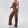 Double-sided Solid Color Breathable Long Wide-legged Yoga Clothing Set For Sports, Running And Fitness Two-piece Set