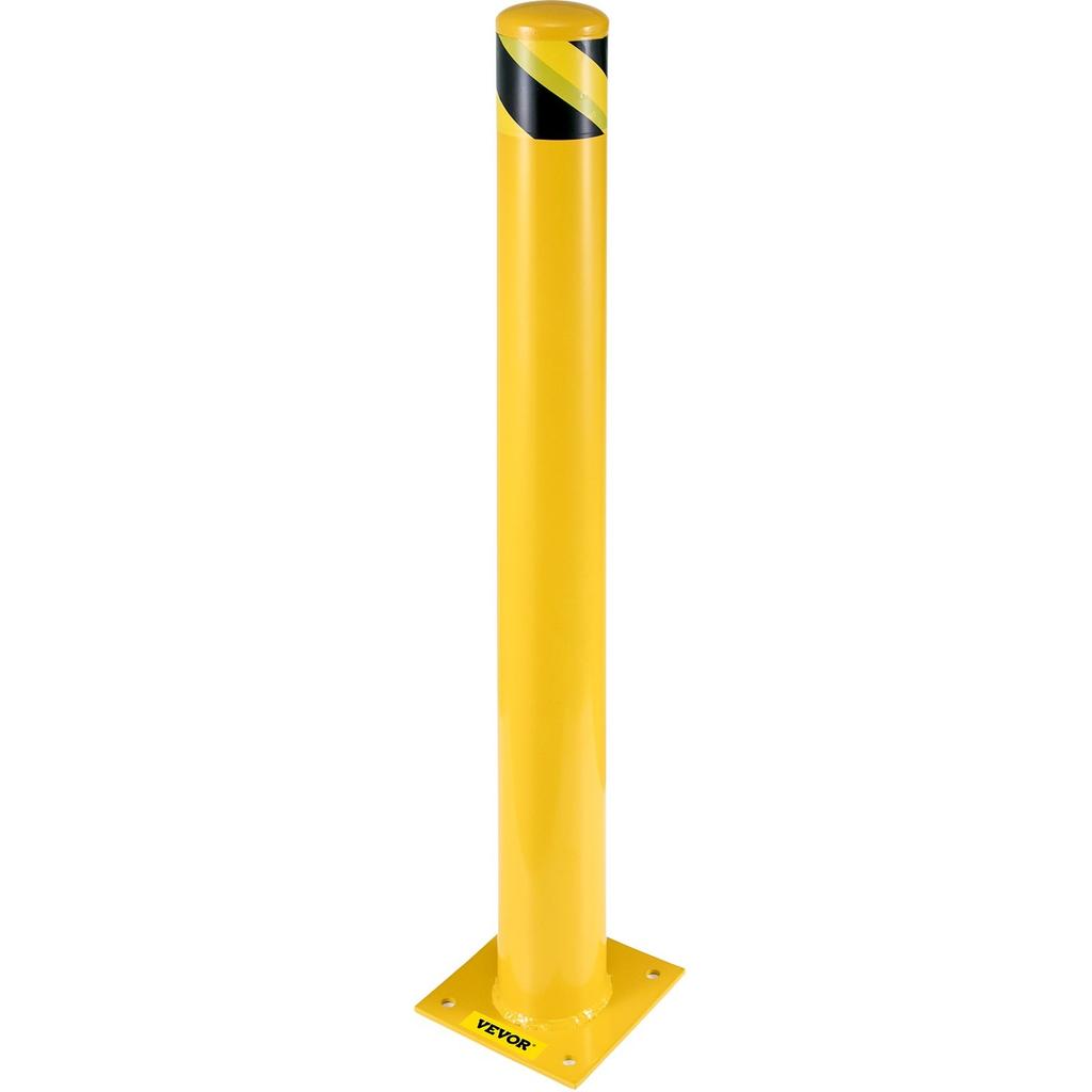 Safety Bollard 48"x4.5" Safety Barrier Bollard 4-1/2" OD 48" Height Yellow Powder Coat Pipe Steel Safety Barrier with 4 Free Anchor Bolts for