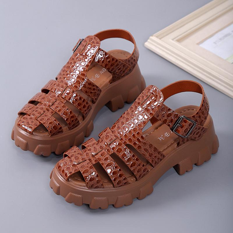 Сандалии на толстой подошве, женские сандалии в римском стиле с открытым носком, женская повседневная пляжная обувь, летние женские сандалии на платформе