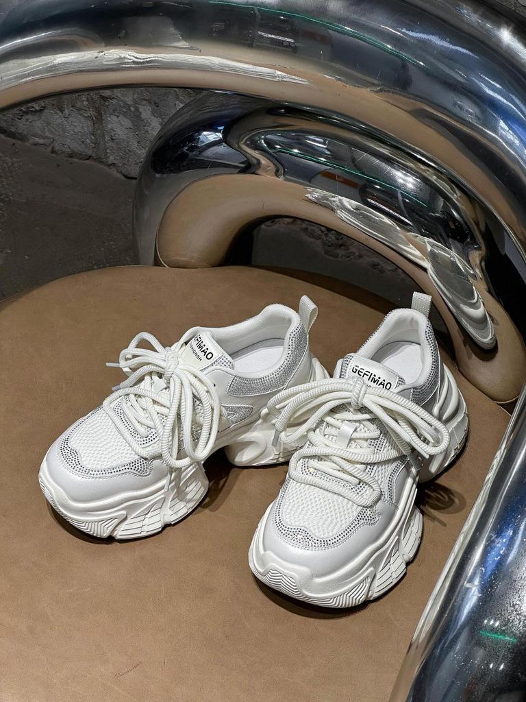 Silver Platform Versatile Dad Shoes Women's 2025 Spring New Heightening Muffin Women's Shoes Small Rhinestone Sneakers