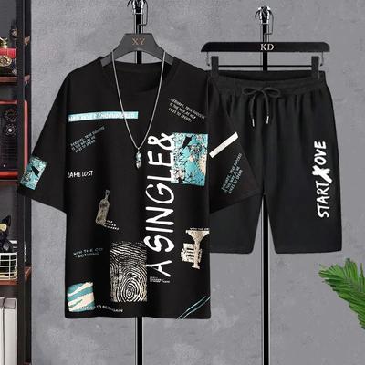 Летний комплект для отдыха, мужская тонкая и модная футболка с коротким рукавом, молодежные быстросохнущие спортивные шорты, комплект из двух предметов, мужской