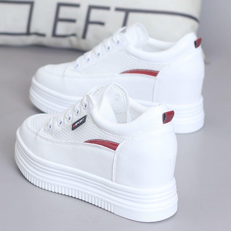 Женские сетчатые дышащие белые туфли, универсальная толстая подошва с приподнятой губчатой подошвой, женские универсальные сетчатые туфли