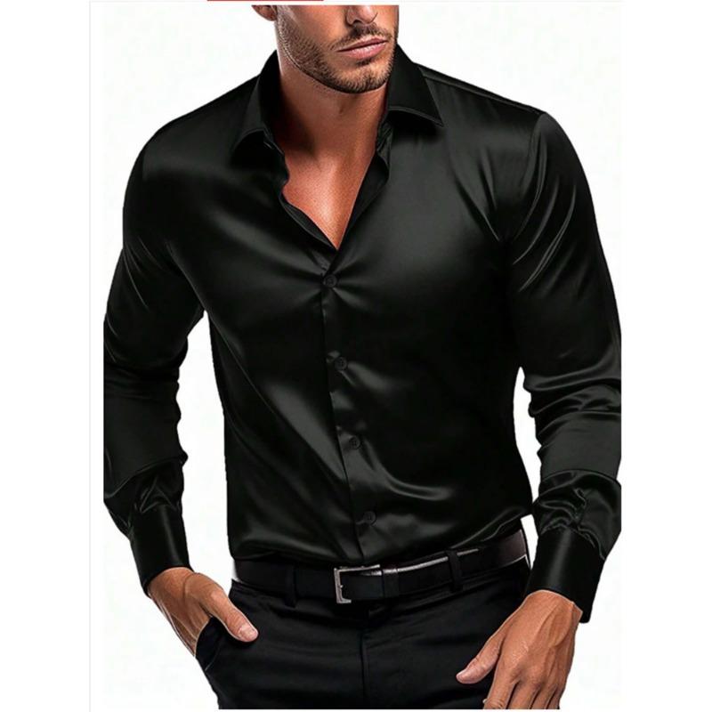 Шелковая ткань модная мужская осенняя мужская деловая повседневная рубашка с длинными рукавами