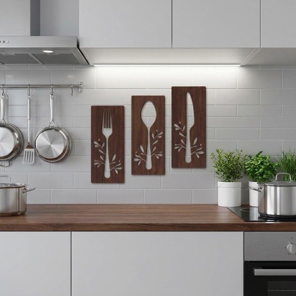 3pcs Spoon Kitchen Tools Wall Plaques Fork Wall Sticker Hangings Creative Wall Art Restaurant Decor