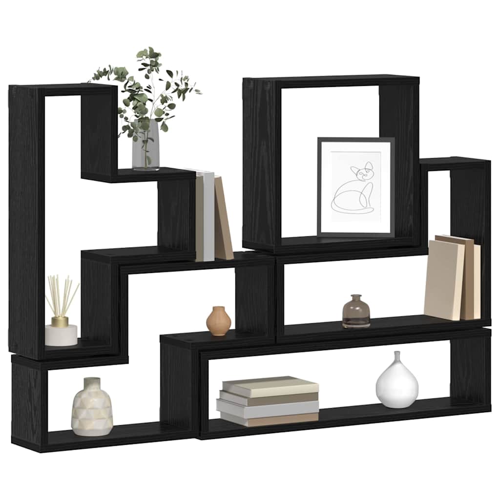 Wall Mounted Shelf Black Oak Effect 96 x 12 x 64 cm