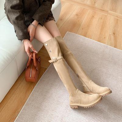 2025 лето маленький человек увеличение внутренней высоты две носить высокие сапоги длинные сапоги женские толстая подошва выше колена тонкие замшевые длинные сапоги