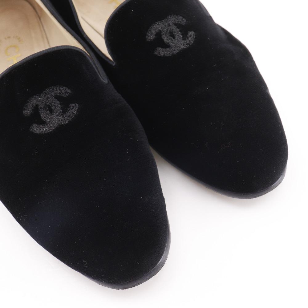 Chanel Лоферы COCO Mark Оперные туфли черный бархат Женские Б/У