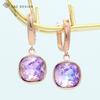 Fashion Korean Elegant Colorful Square Drop Earrings Rose Gold Color Eardrop For Women Girl Wedding Party Jewelry